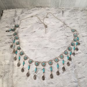 Silvertone Faux Turquoise Pendant Belt